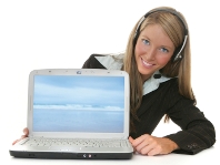 Woman with headset and laptop